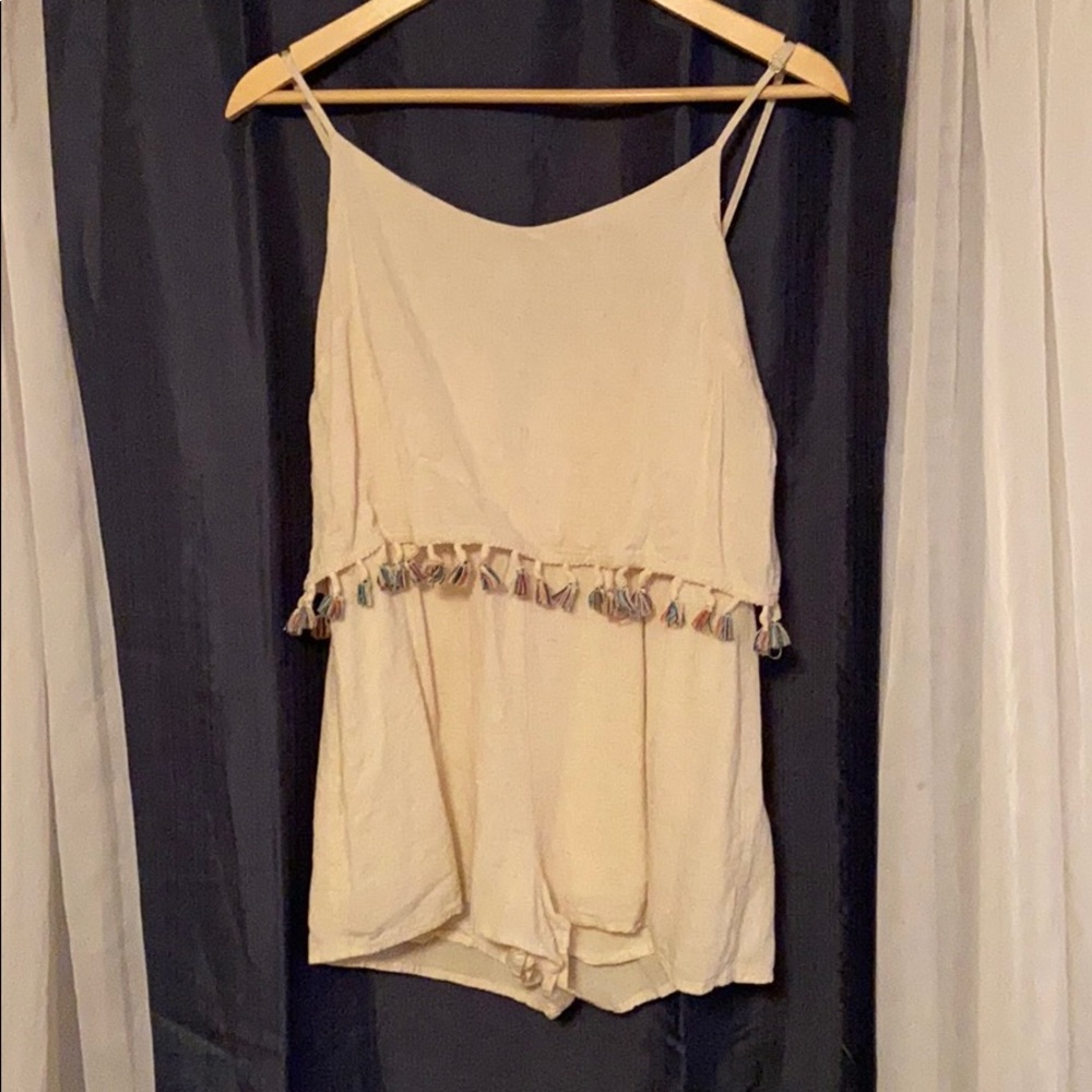 Paper Crane cream romper with tassels sz m
